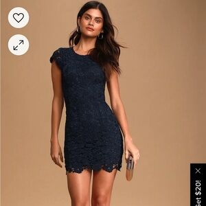 Lulus navy blue backless lace mini dress